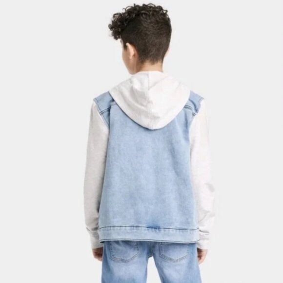 NWT Art Class Boys Size M8 Light Blue Stretch Hood Long Sleeve Denim Jacket - Picture 3 of 14